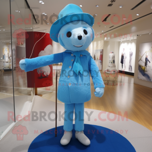 Sky Blue Tightrope Walker mascot costume character dressed with a Coat and Gloves