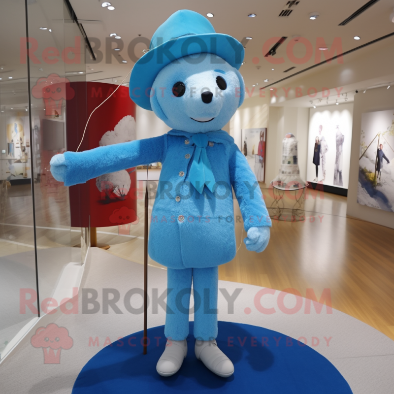 Sky Blue Tightrope Walker mascot costume character dressed with a Coat and Gloves Sky Blue Tightrope Walker mascot costume character dressed with a Coat and Gloves