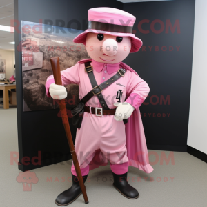 Pink Civil War Soldier mascot costume character dressed with a Baseball Tee and Shawl pins