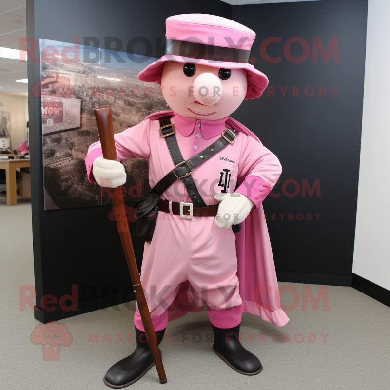 Pink Civil War Soldier mascot costume character dressed with a Baseball Tee and Shawl pins Pink Civil War Soldier mascot costume character dressed with a Baseball Tee and Shawl pins
