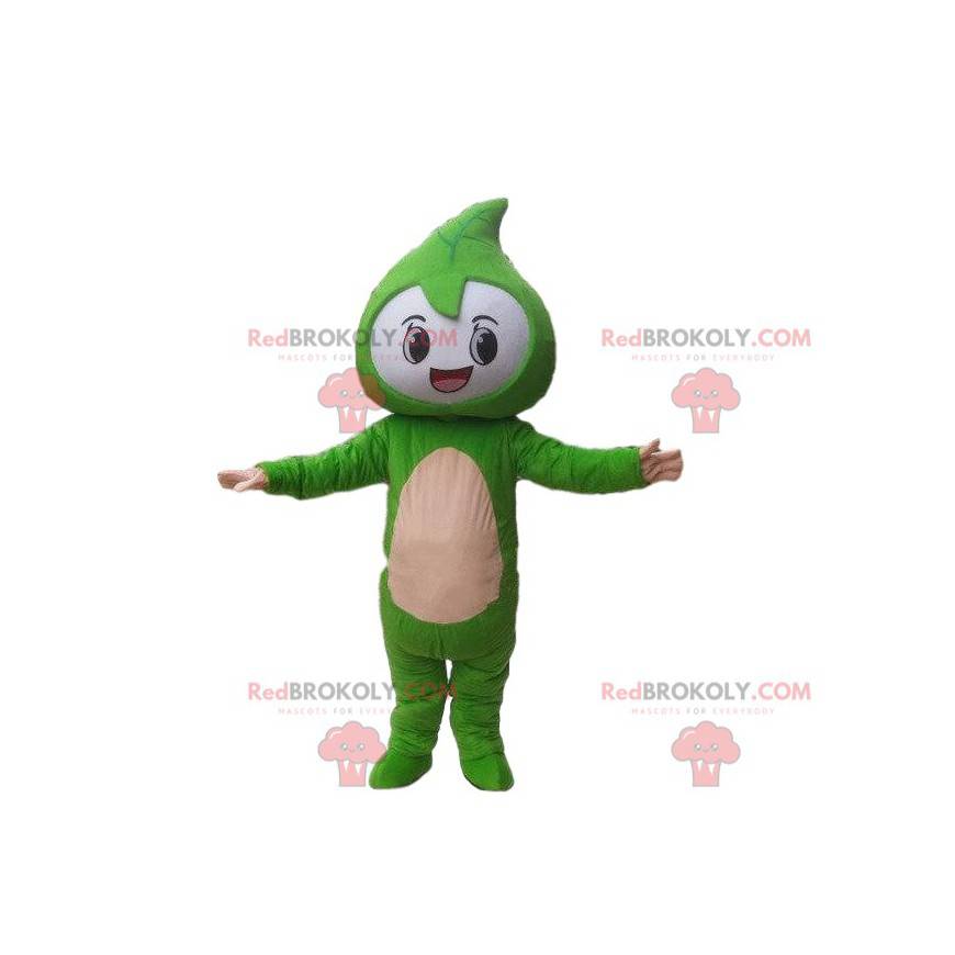 Mascota de traje de personaje verde. Mascota de hoja verde -