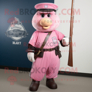 Pink Civil War Soldier mascot costume character dressed with a Baseball Tee and Shawl pins