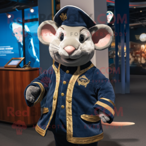 Navy Rat mascot costume character dressed with a Leather Jacket and Shawls