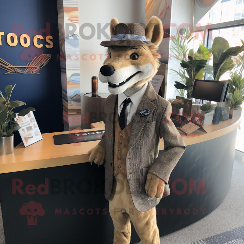 Tan Thylacosmilus mascot costume character dressed with a Blazer and Hairpins Tan Thylacosmilus mascot costume character dressed with a Blazer and Hairpins