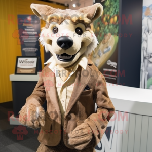 Tan Thylacosmilus mascot costume character dressed with a Blazer and Hairpins