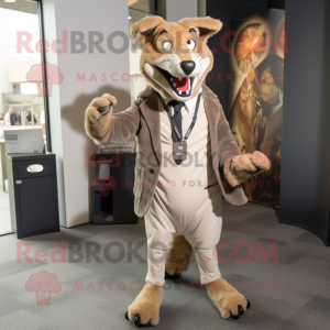 Tan Thylacosmilus mascot costume character dressed with a Blazer and Hairpins