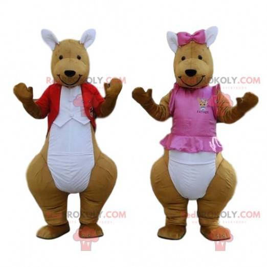 2 mascotes canguru. Trajes de casal canguru. Pacote de 2 -