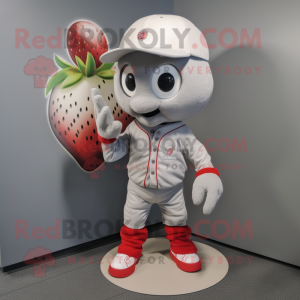 Silver Strawberry mascot costume character dressed with a Baseball Tee and Rings