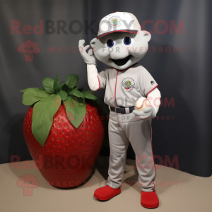 Silver Strawberry mascot costume character dressed with a Baseball Tee and Rings