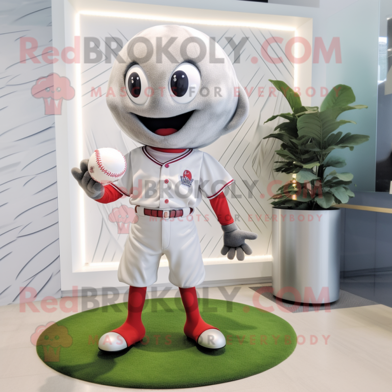 Silver Strawberry mascot costume character dressed with a Baseball Tee and Rings