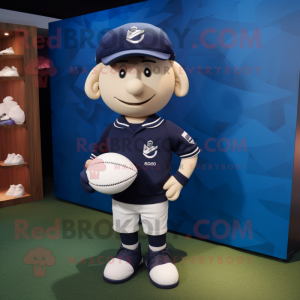 Navy Golf Ball mascot costume character dressed with a Rugby Shirt and Clutch bags