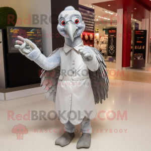 Silver Turkey mascot costume character dressed with a Poplin Shirt and Gloves