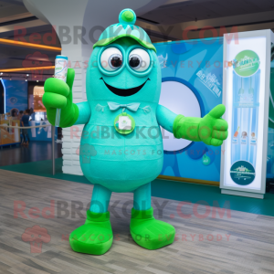 Cyan Green Beer mascot costume character dressed with a Swimwear and Watches