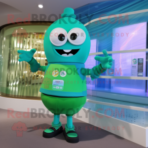 Cyan Green Beer mascot costume character dressed with a Swimwear and Watches