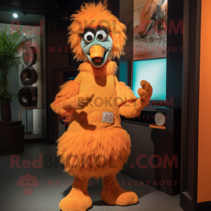 Orange Emu mascot costume character dressed with a Culottes and Rings