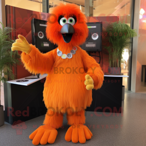 Orange Emu mascot costume character dressed with a Culottes and Rings