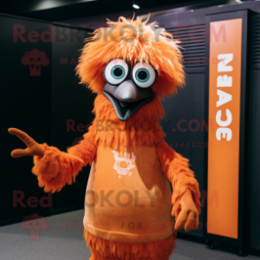 Orange Emu mascot costume character dressed with a Culottes and Rings