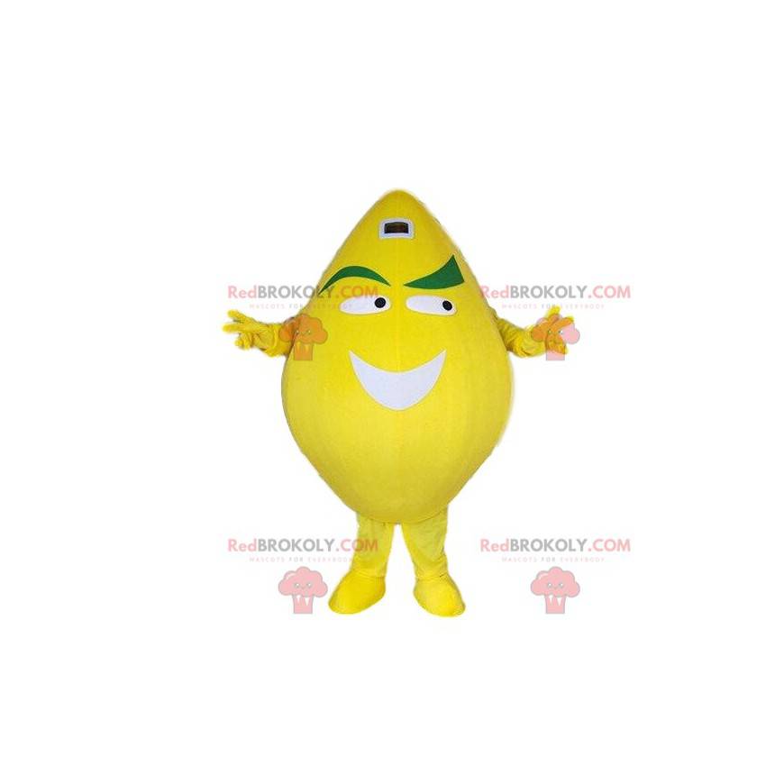 Kæmpe gul citron kostume maskot. Smilende citron kostume -