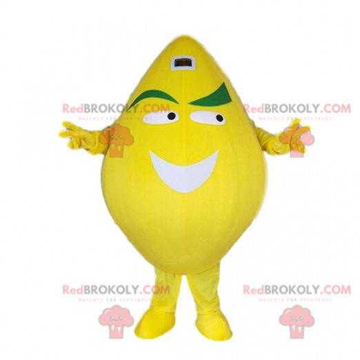 Obří žlutý citron kostým maskot. Usměvavý kostým citronu -