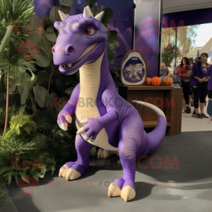 Purple Parasaurolophus mascot costume character dressed with a Romper and Keychains