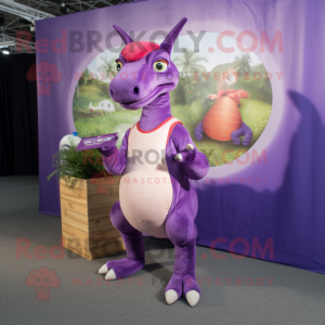 Purple Parasaurolophus mascot costume character dressed with a Romper and Keychains
