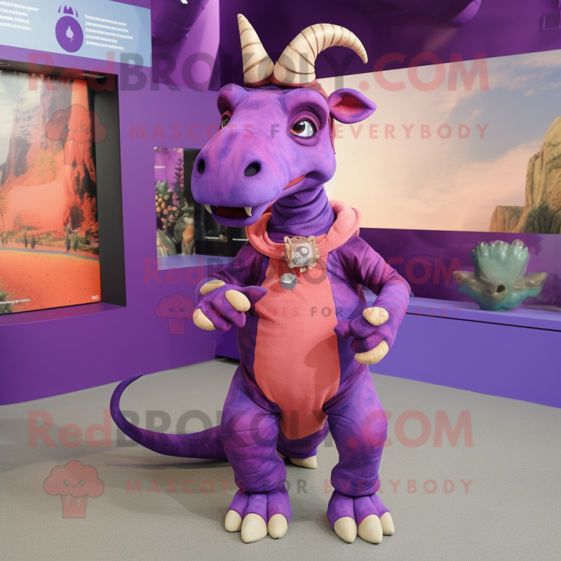 Purple Parasaurolophus mascot costume character dressed with a Romper and Keychains