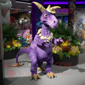 Purple Parasaurolophus mascot costume character dressed with a Romper and Keychains