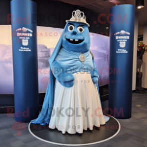 Blue Guinness mascot costume character dressed with a Wedding Dress and Cummerbunds