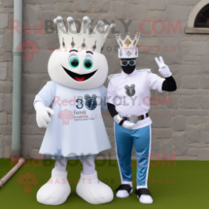 White Irish Castle mascot costume character dressed with a Boyfriend Jeans and Digital watches