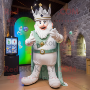 White Irish Castle mascot costume character dressed with a Boyfriend Jeans and Digital watches