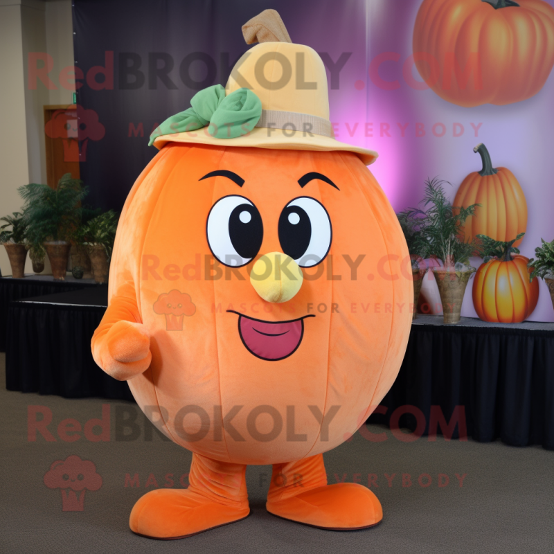 Peach Pumpkin mascot costume character dressed with a Long Sleeve Tee and Tie pins