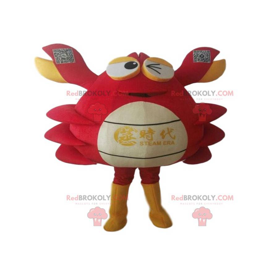 Mascota de cangrejo rojo, blanco y amarillo. Disfraz de pastel Mascota de cangrejo rojo, blanco y amarillo. Disfraz de pastel