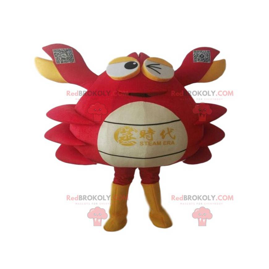 Mascotte crabe rouge, blanc et jaune. Costume de tourteau -