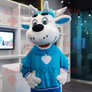 Cyan Cow maskot kostume...