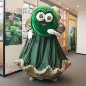 Forest Green Oyster mascot costume character dressed with a Midi Dress and Foot pads