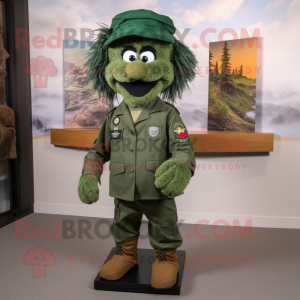 Forest Green Green Beret mascot costume character dressed with a Playsuit and Scarf clips