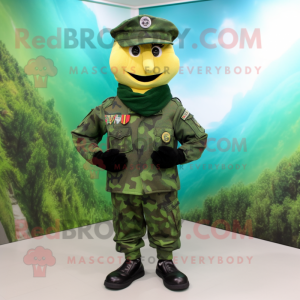 Forest Green Green Beret mascot costume character dressed with a Playsuit and Scarf clips