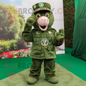 Forest Green Green Beret mascot costume character dressed with a Playsuit and Scarf clips