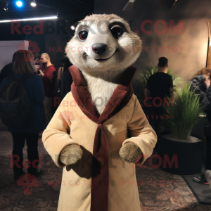 Beige Meerkat mascot costume character dressed with a Waistcoat and Wraps