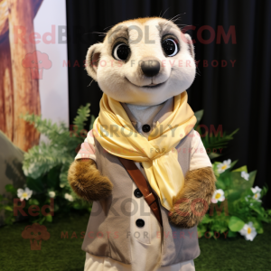 Beige Meerkat mascot costume character dressed with a Waistcoat and Wraps