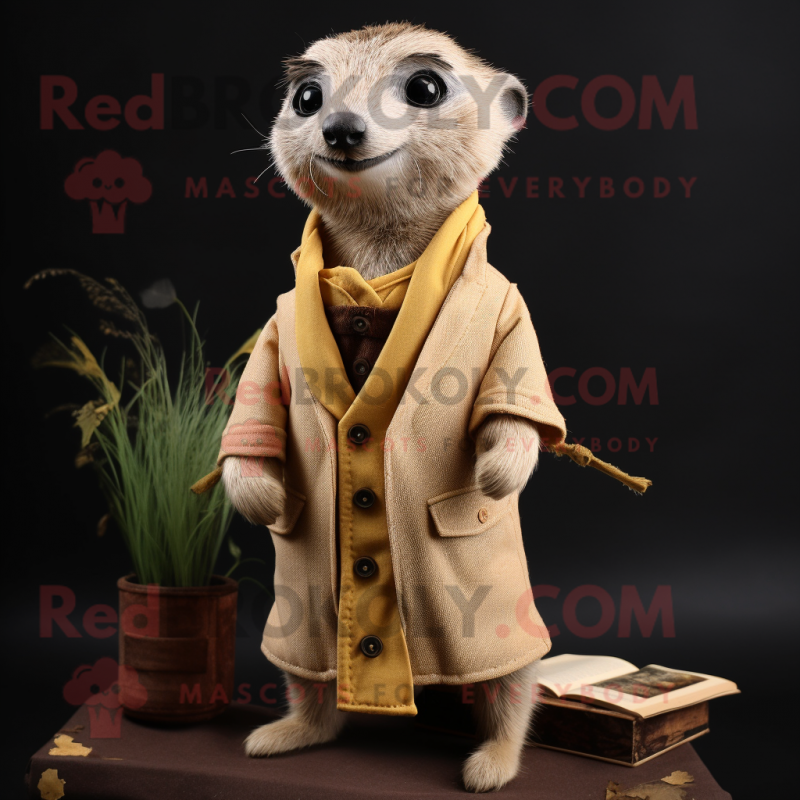Beige Meerkat mascot costume character dressed with a Waistcoat and Wraps Beige Meerkat mascot costume character dressed with a Waistcoat and Wraps