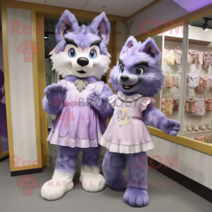 Lavender Wolf mascot costume character dressed with a Empire Waist Dress and Cummerbunds