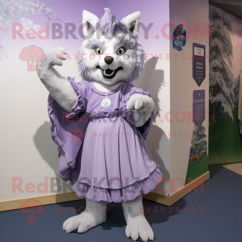 Lavender Wolf mascot costume character dressed with a Empire Waist Dress and Cummerbunds