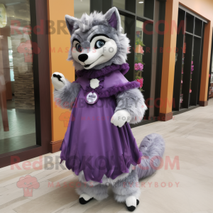 Lavender Wolf mascot costume character dressed with a Empire Waist Dress and Cummerbunds