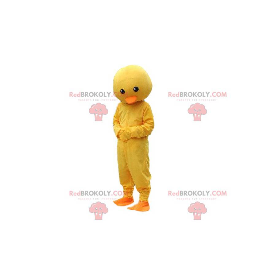 Mascota de pollito amarillo y naranja. Traje de canario -