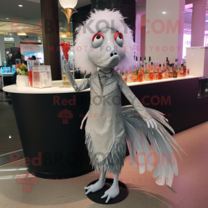 Silver Betta Fish mascot costume character dressed with a Cocktail Dress and Anklets