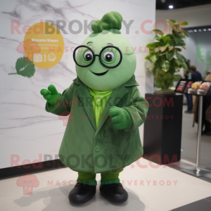 Green Squash mascot costume character dressed with a Coat and Eyeglasses
