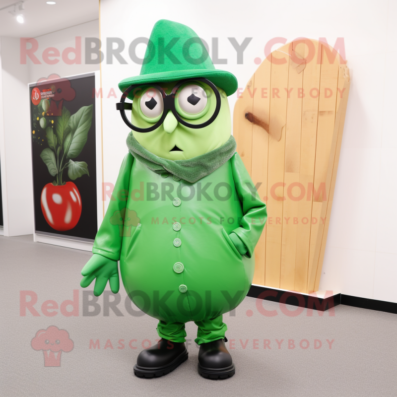 Green Squash mascot costume character dressed with a Coat and Eyeglasses Green Squash mascot costume character dressed with a Coat and Eyeglasses