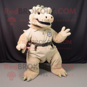 Beige Ankylosaurus mascot costume character dressed with a Cargo Shorts and Shoe clips