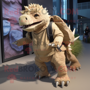 Beige Ankylosaurus mascot costume character dressed with a Cargo Shorts and Shoe clips